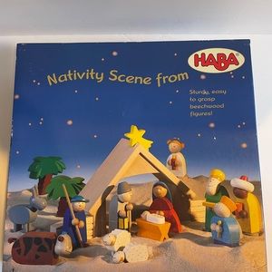 New in box!  Nativity Scene by Haba 18 pieces hand painted wood.